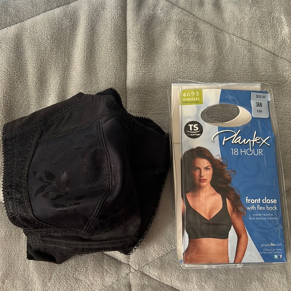 PLAYTEX• 18 Hour • Front Close w/Flex Back Bra • Black • Size 36B